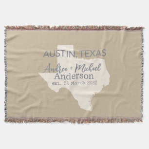 Texas State Map Couple Name and Date Wedding Throw Blanket