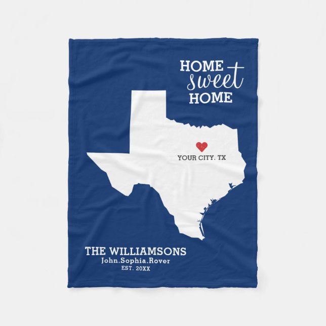 Texas State Map Custom Names, City, Date, Colour Fleece Blanket (Front)