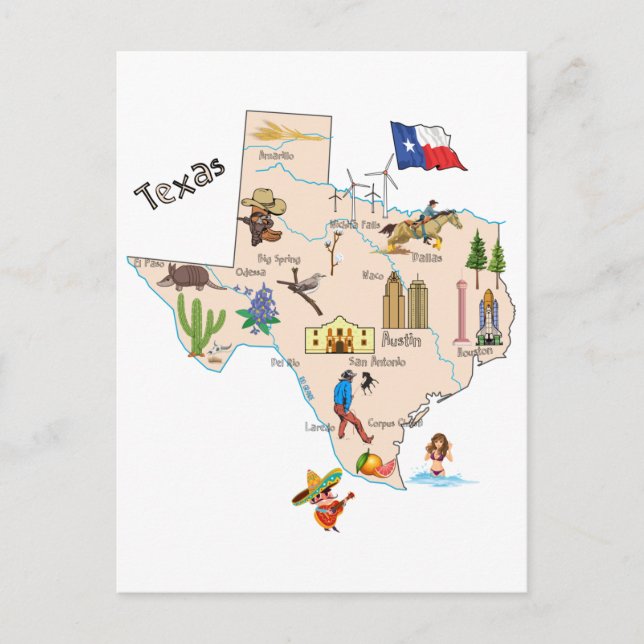 Texas State Map  Postcard (Front)