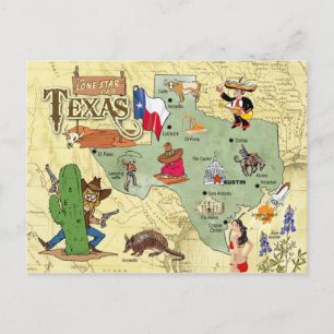 Texas State Map Postcard
