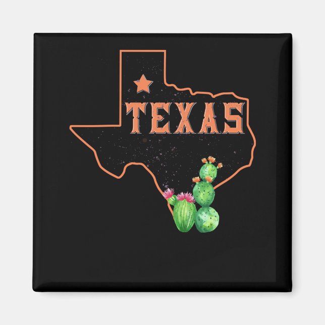 Texas State Map Pride  Cactus  Vintage Magnet (Front)