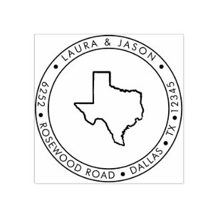 Texas State Map Return Address Wood Rubber Stamp