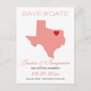 Texas State Map Save the Date Announcement Postcard