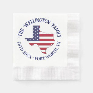 Texas State Map Stars Stripes Family Name Date Loc Napkin