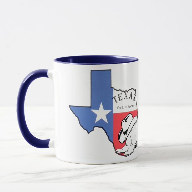 Texas State Map with Star, Boots, Hat Ceramic Mug (Left)