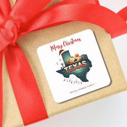 Texas State Merry Christmas Custom Holiday Square Sticker