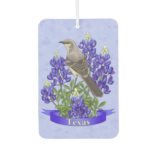Texas State Mockingbird & Bluebonnet Flower Car Air Freshener (Front)