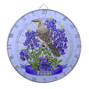 Texas State Mockingbird & Bluebonnet Flower Dartboard