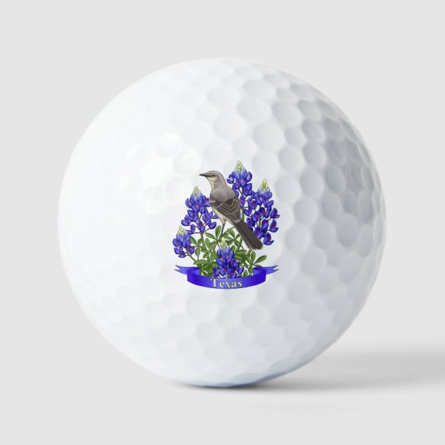 Texas State Mockingbird & Bluebonnet Flower Golf B Golf Balls (Front)