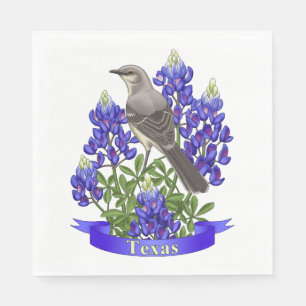 Texas State Mockingbird & Bluebonnet Flower Napkin