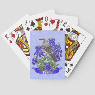 Texas State Mockingbird & Bluebonnet Flower Playing Cards