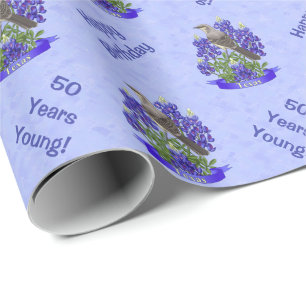Texas State Mockingbird & Bluebonnet Flower Wrapping Paper