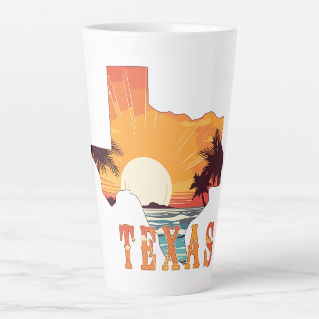 Texas State Outline Beach Sunset Latte Mug (Front)