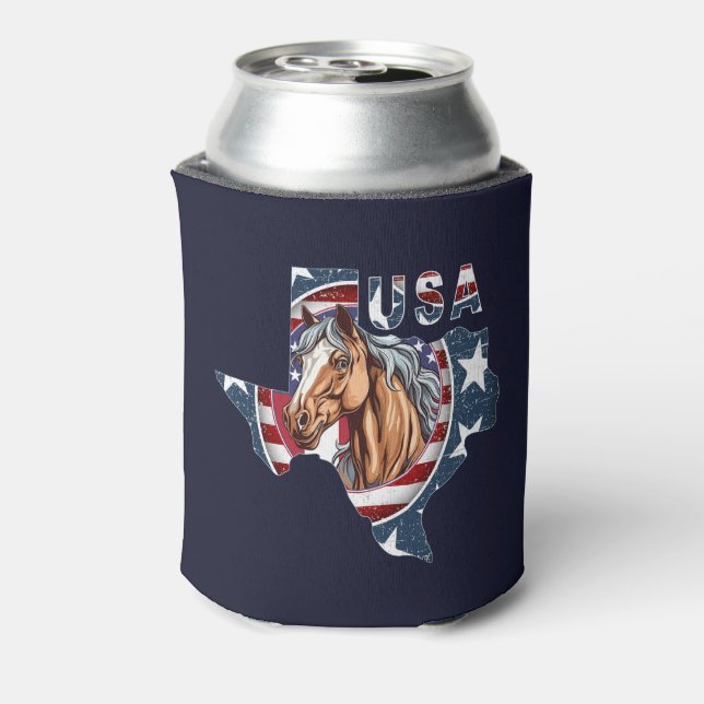 Texas State Outline USA Horse Can Cooler (Can Back)