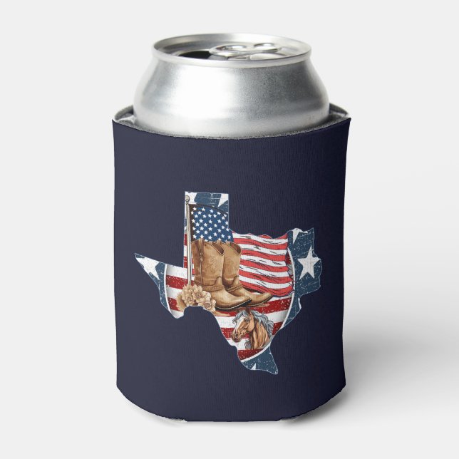 Texas State Outline USA Horse Can Cooler (Can Front)