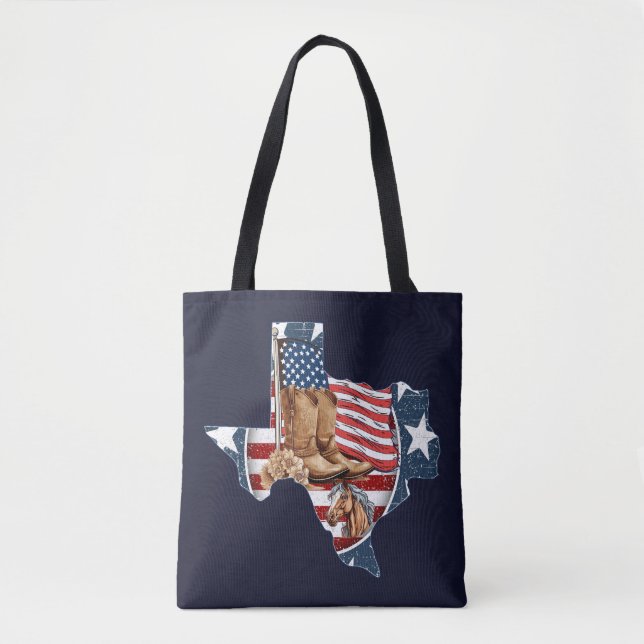 Texas State Outline USA Horse Tote Bag (Front)