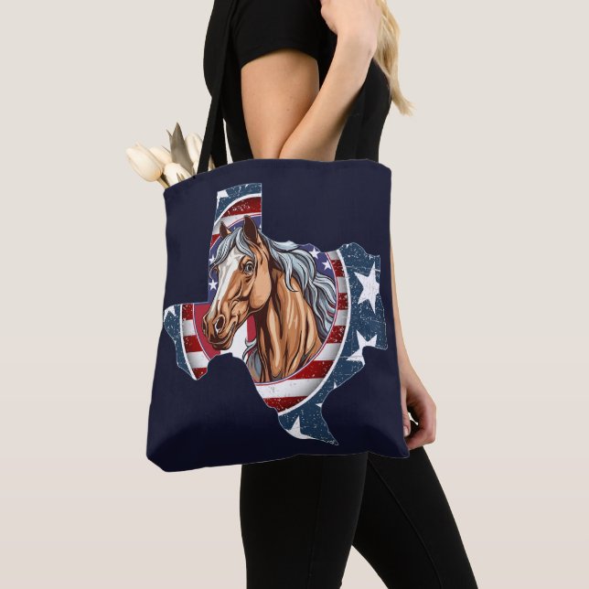 Texas State Outline USA Horse Tote Bag (Close Up)