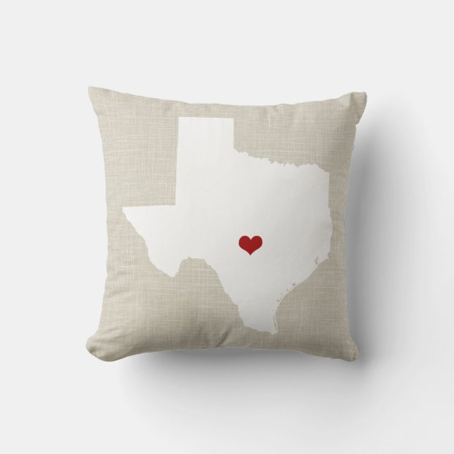 Texas State Pillow Faux Linen Personalised Heart (Front)