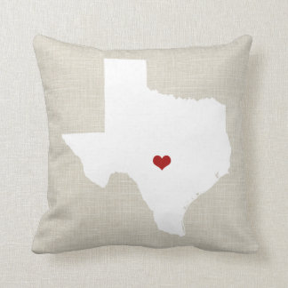 Texas State Pillow Faux Linen Personalised Heart
