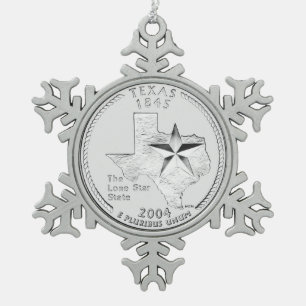 Texas State Quarter Snowflake Pewter Christmas Ornament