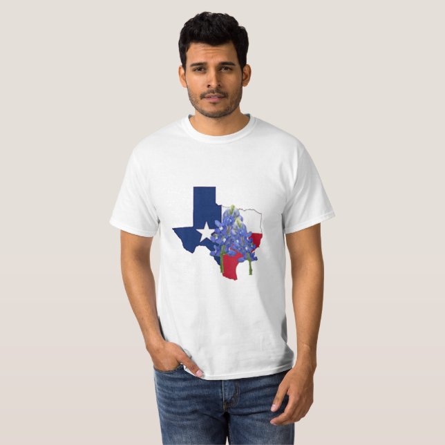 Texas State Shape Flag and Bluebonnets T-Shirt (Front Full)