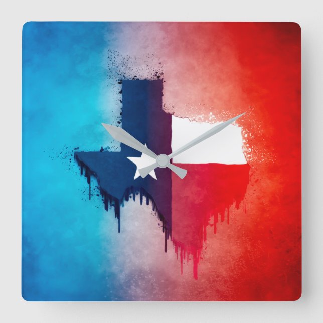 Texas State Symbol Colour Drip Square Wall Clock (Front)