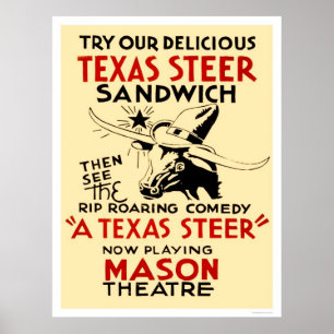Texas Steer Sandwich 1938 WPA Poster