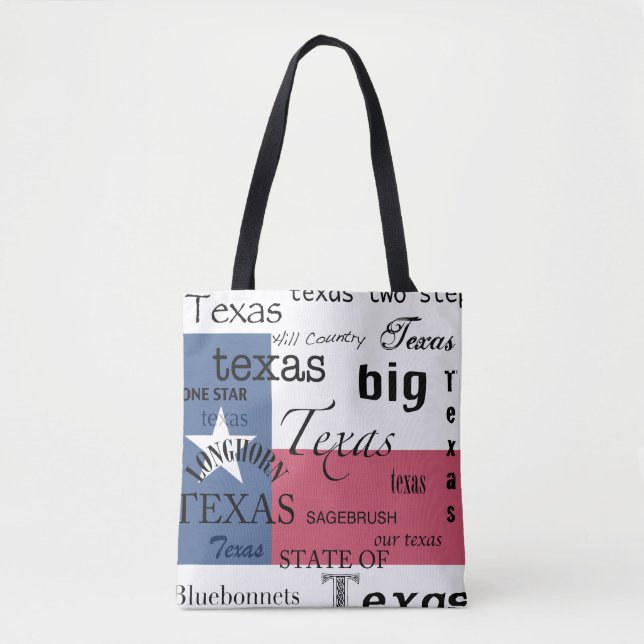 Texas Text Design-with Texas Flag Tote Bag (Front)