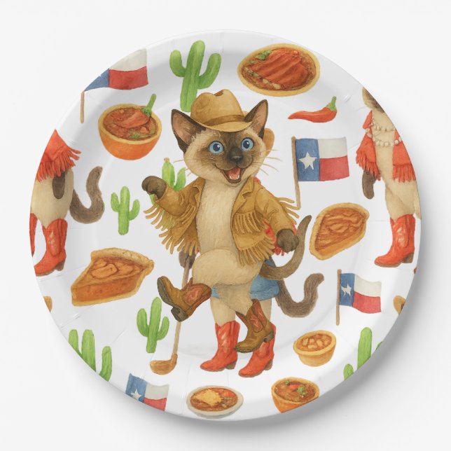 Texas themed for Cat Lovers Paper Plate (Front)