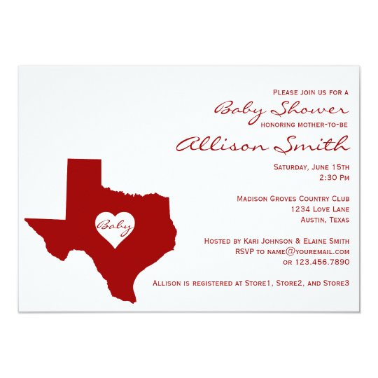 Texas Themed Red White Baby Shower Invitations