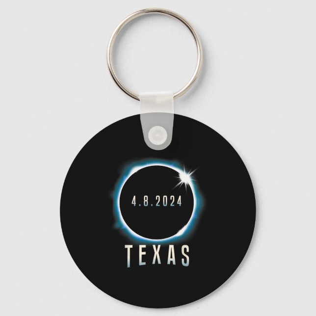Texas Total Solar Eclipse 2024 Blue April 8 Men Wo Key Ring (Front)