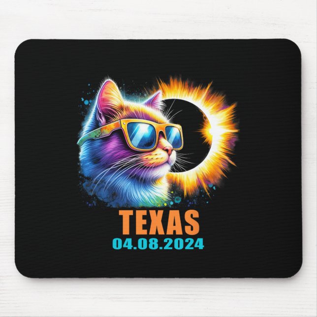 Texas Total Solar Eclipse 2024 Cat Solar Eclipse G Mouse Pad (Front)