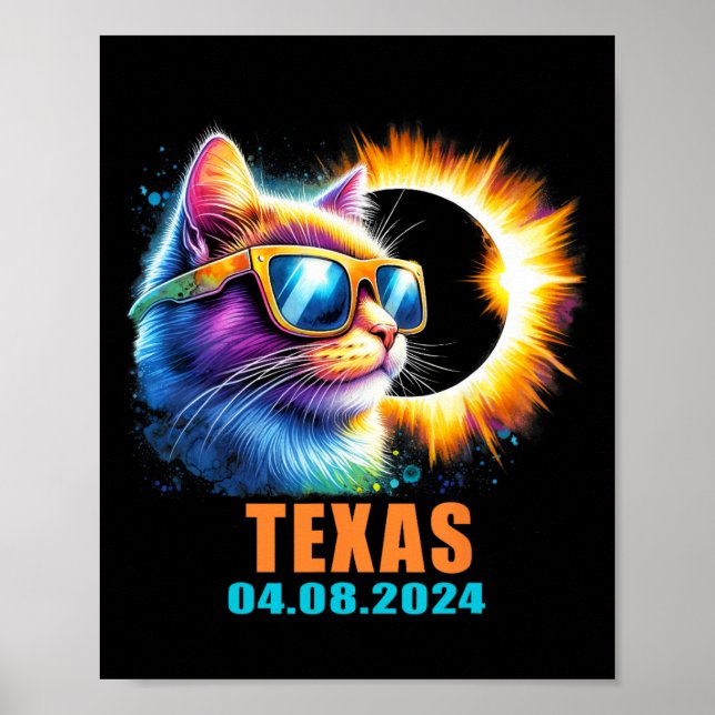 Texas Total Solar Eclipse 2024 Cat Solar Eclipse G Poster (Front)