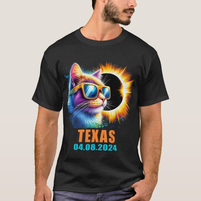 Texas Total Solar Eclipse 2024 Cat Solar Eclipse G T-Shirt (Front)