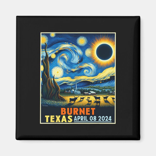 Texas Total Solar Eclipse 2024 Starry Night  Magnet (Front)