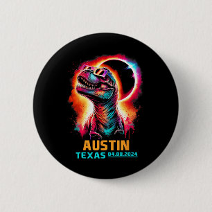 Texas Total Solar Eclipse 2024 T Rex Dinosaur 6 Cm Round Badge