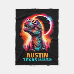Texas Total Solar Eclipse 2024 T Rex Dinosaur Fleece Blanket