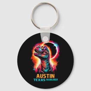 Texas Total Solar Eclipse 2024 T Rex Dinosaur Key Ring
