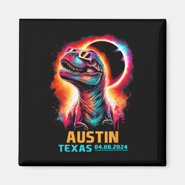 Texas Total Solar Eclipse 2024 T Rex Dinosaur  Magnet (Front)