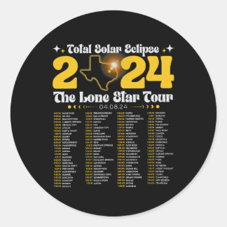 Texas Total Solar Eclipse 2024 Tour Retro Rock Con Classic Round Sticker