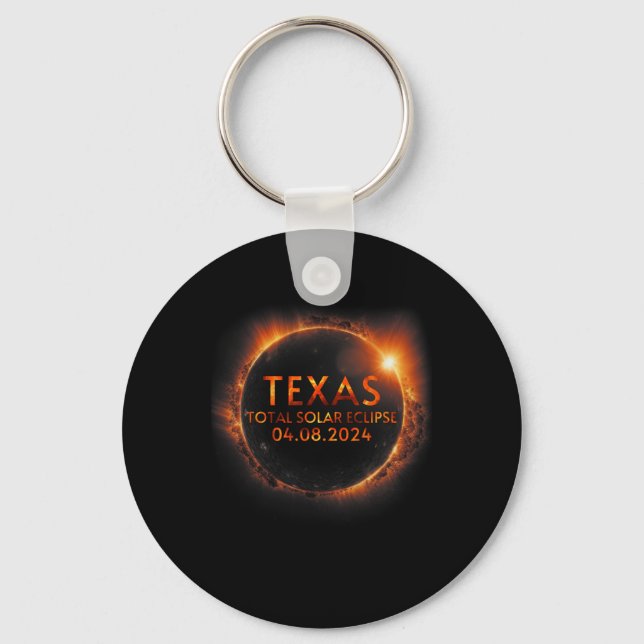 Texas Total Solar Eclipse April 8 2024 Texas Solar Key Ring (Front)