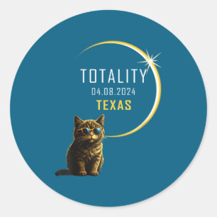 Texas Total Solar Eclipse Cat Classic Round Sticker