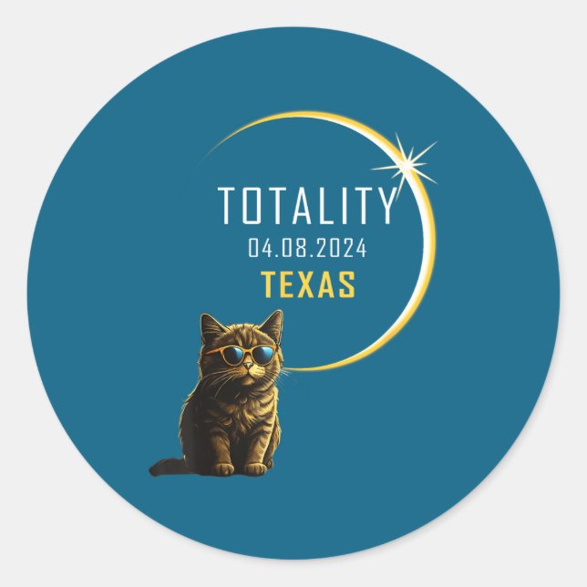 Texas Total Solar Eclipse Cat Classic Round Sticker (Front)