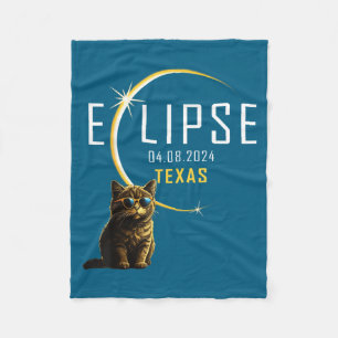 Texas Total Solar Eclipse Cat Illustration Fleece Blanket