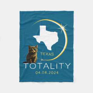 Texas Total Solar Eclipse Cat Illustration Fleece Blanket