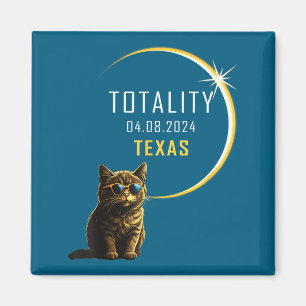 Texas Total Solar Eclipse Cat Illustration Magnet