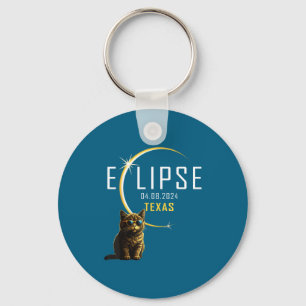 Texas Total Solar Eclipse Cat Key Ring
