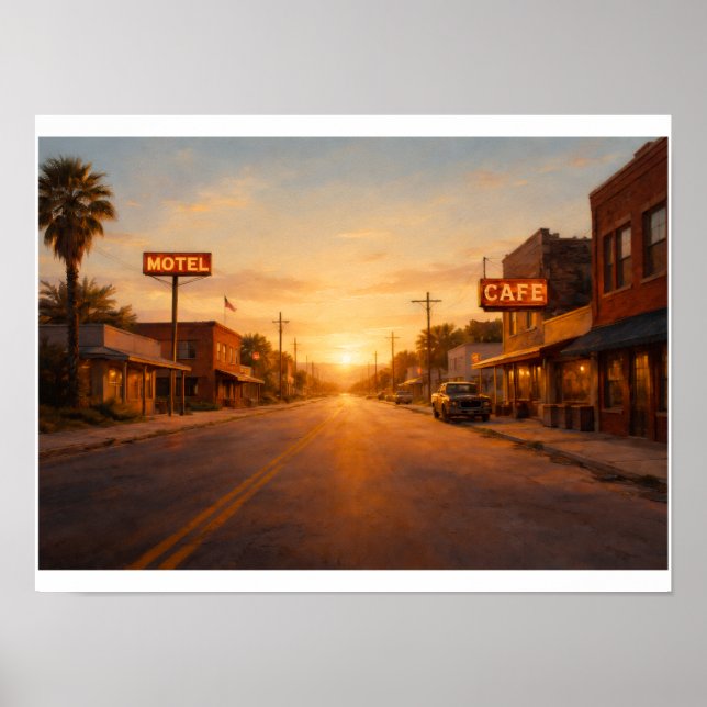 Texas town at sunset poster (Front)