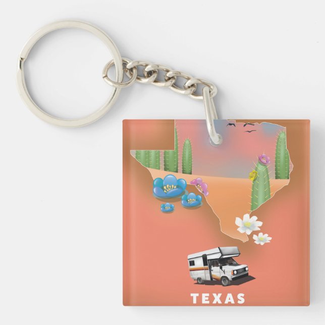 Texas travel poster key ring (Front)