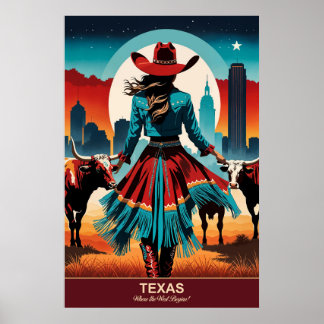 Texas Travel: Where the West Begins Travel Poster